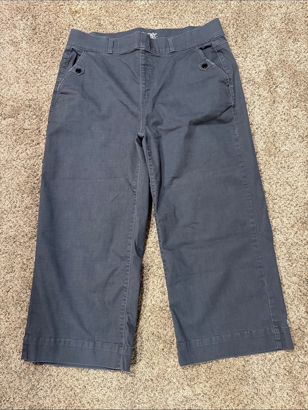 Terra & Sky Slate Blue/Grey Cropped Chino Pull On Pants
